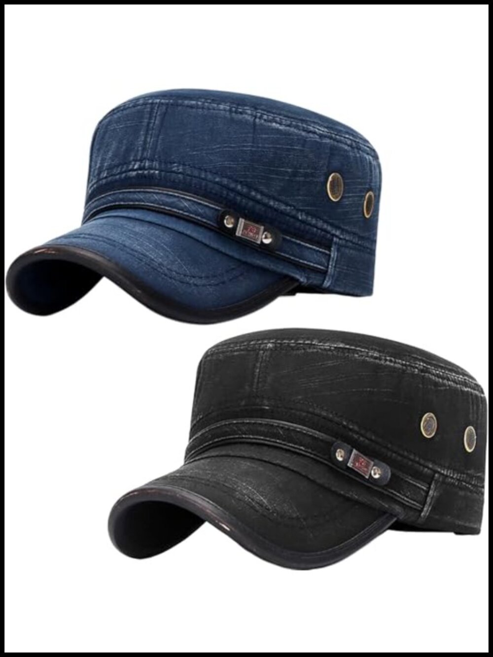 Washed Cotton Cadet Army Hat 2 Pack Unisex Adjustable Military Flat Top Cap